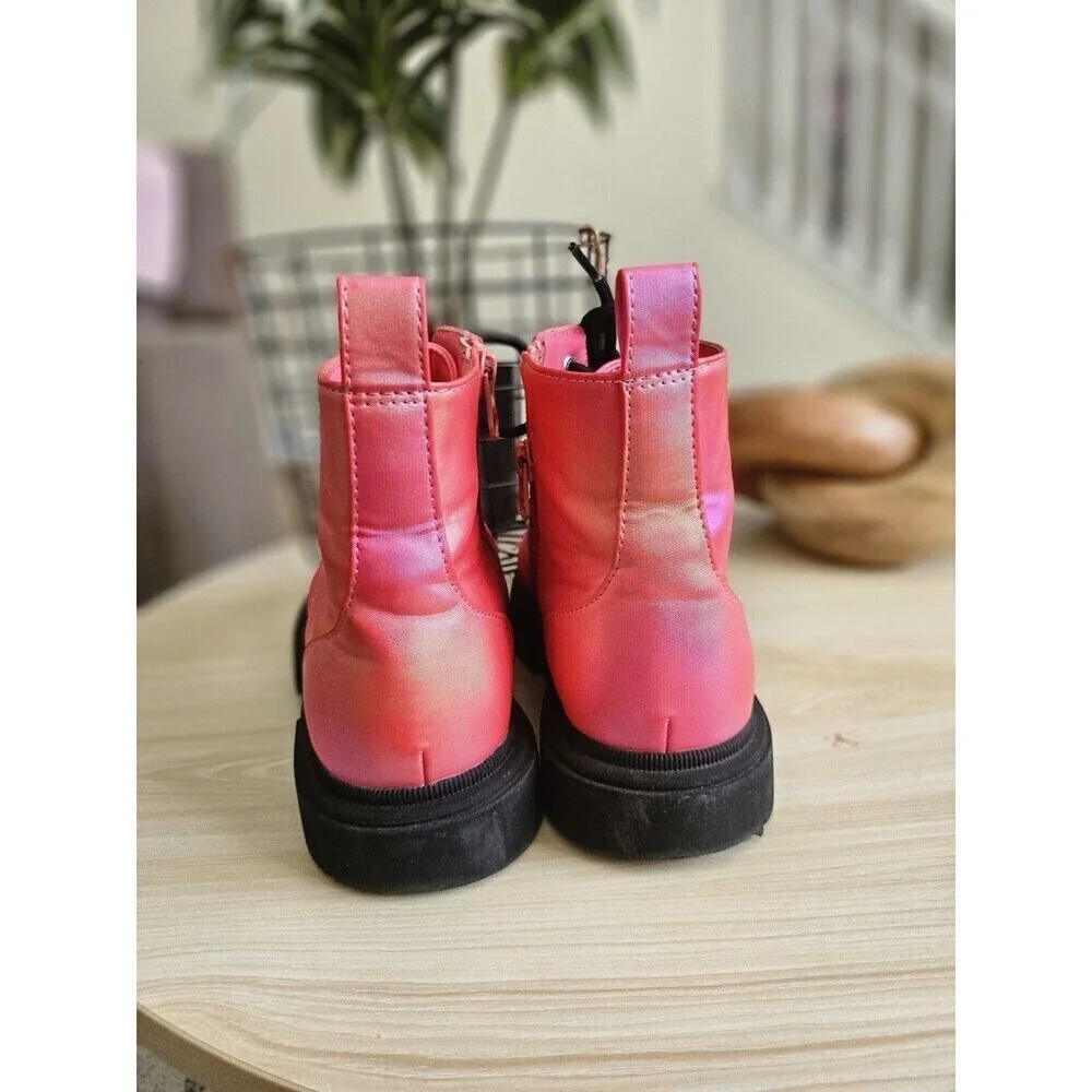 Art Class Boots Youth Size 4 Combat Lace Up Chunky Sole Shoes Girls Iridescen.